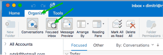 focused inbox outlook mac