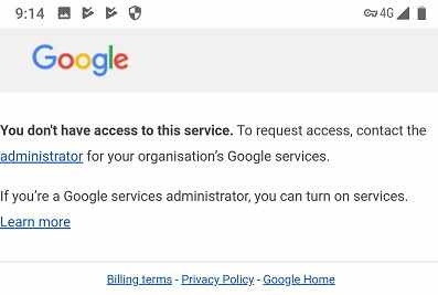 google error you do not have access to this service